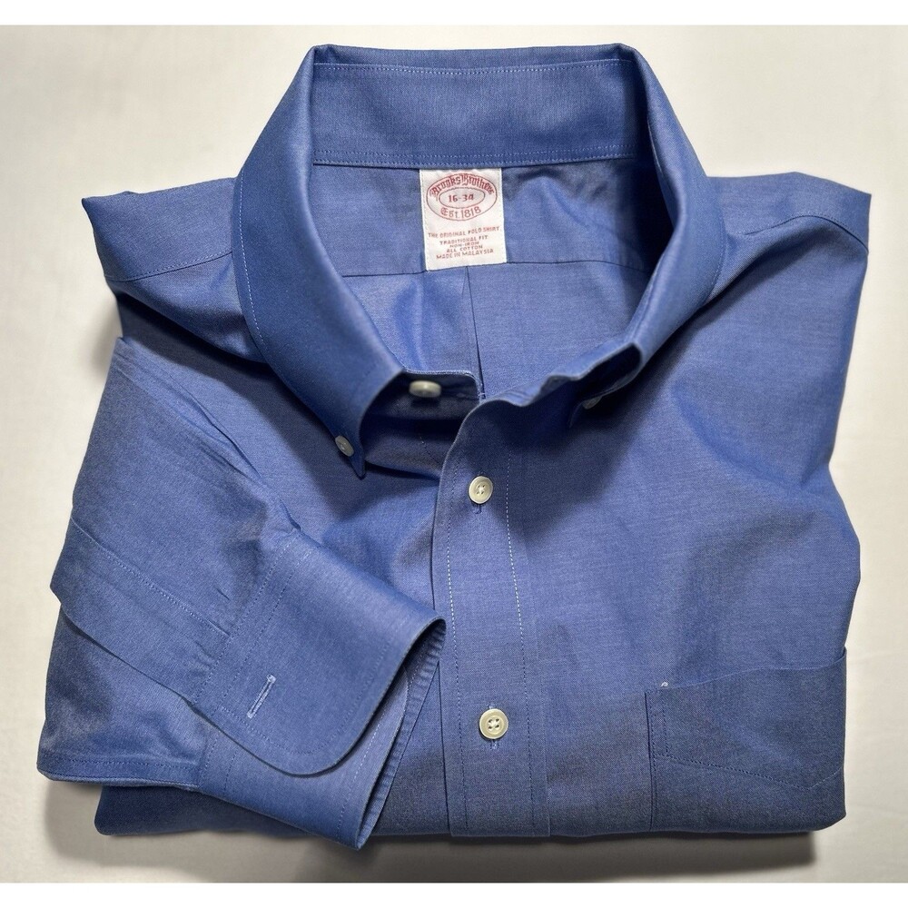 Brooks Brothers Mainline Men’s Blue Dress Shirt Size L Large 16/34 Non-iron